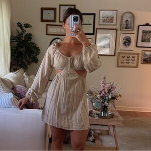 Wild Fable Beige Long Sleeve Cut-Out Dress